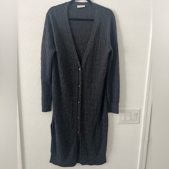 Megan Park Sweaters - Megan Park Merino Wool Long Cardigan Duster Sweater Dress Gray Boutique Designer